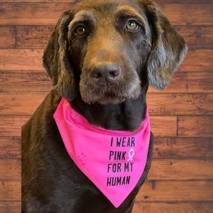 Pet Scarf Pink I Wear Pink for my Human w Breast Cancer Ribbon Size Large